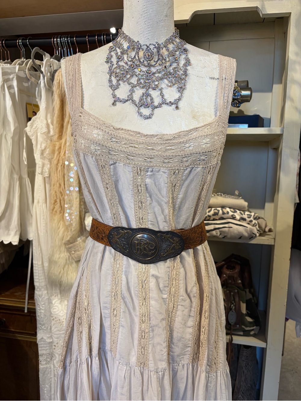 Magnolia Pearl Moonlight  Cream Lace-Trim Maxi Dress